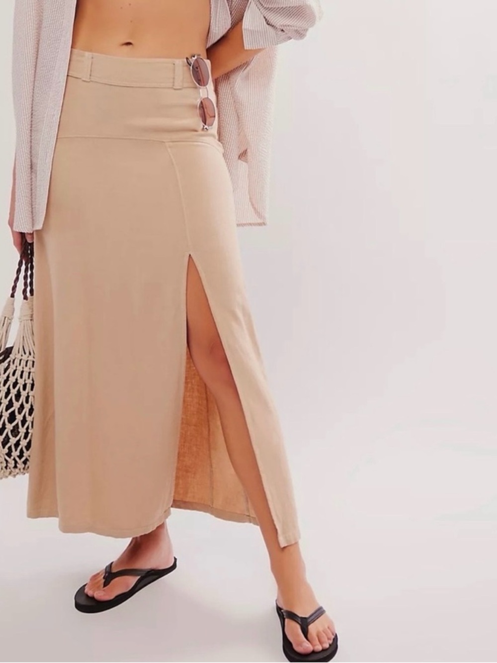Free People Isla Linen Maxi skirt in Beige Cotton Blend Size 0 NWOT